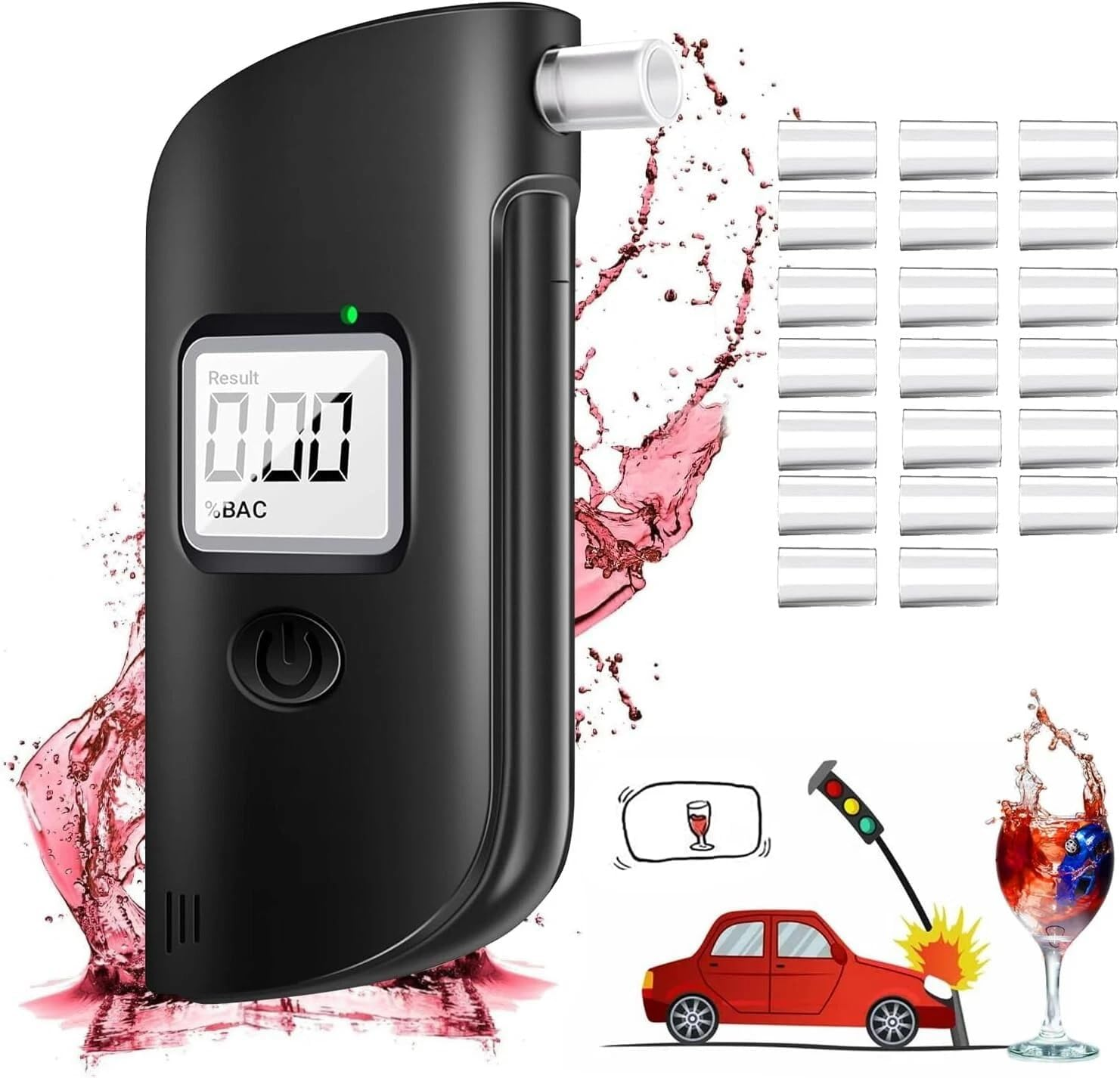 Portable Breath Alcohol Tester High Accuracy Alcohol Detector W/ 20 Mouthpieces image number 4