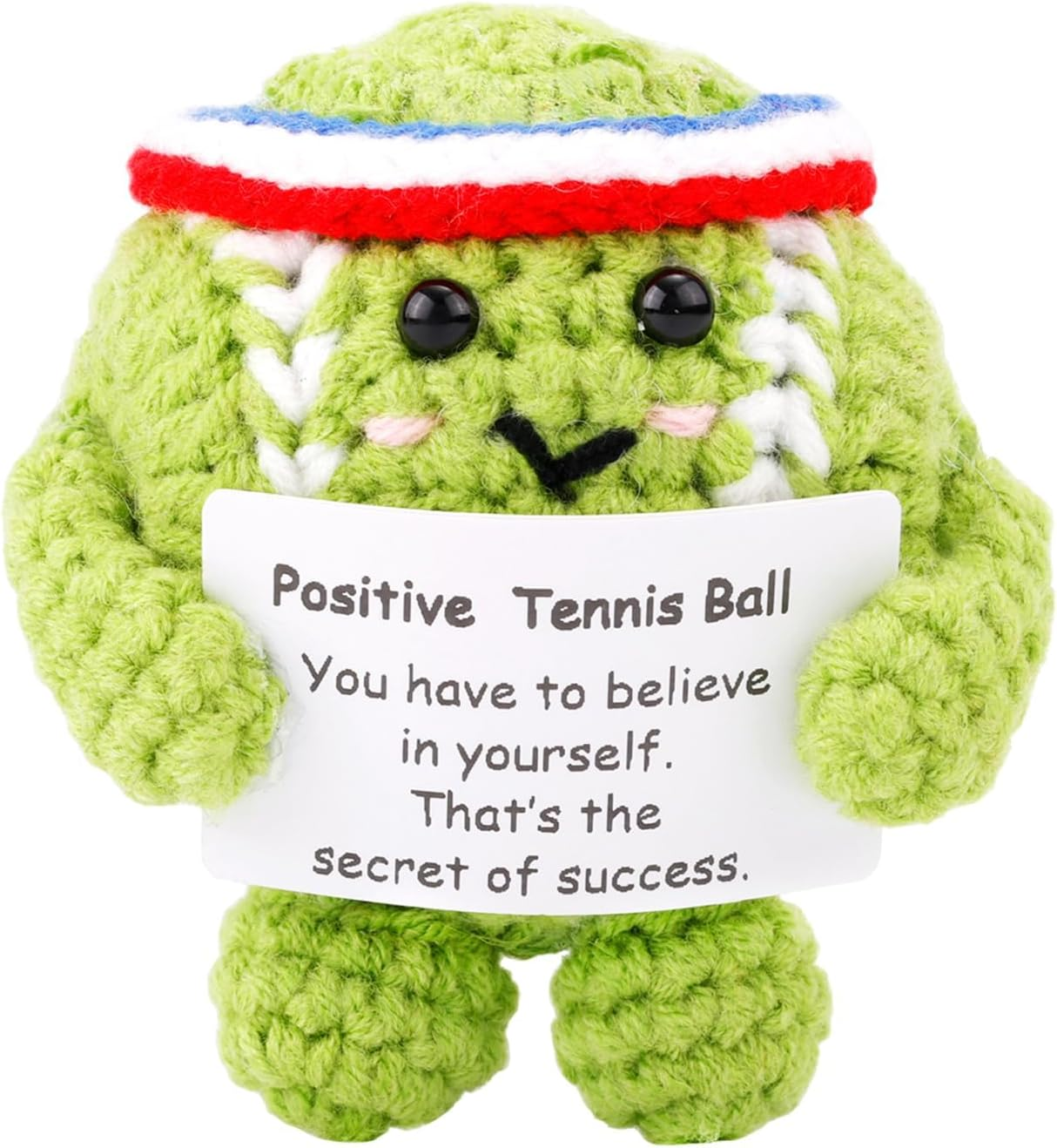 Positive Tennis Ball, Cute Funny Crochet Inspirational Tennis Ball Positive Knitted Animal Doll Crochet Toy with Positive Card for Sports Lover Friends Party Decorations image number 2