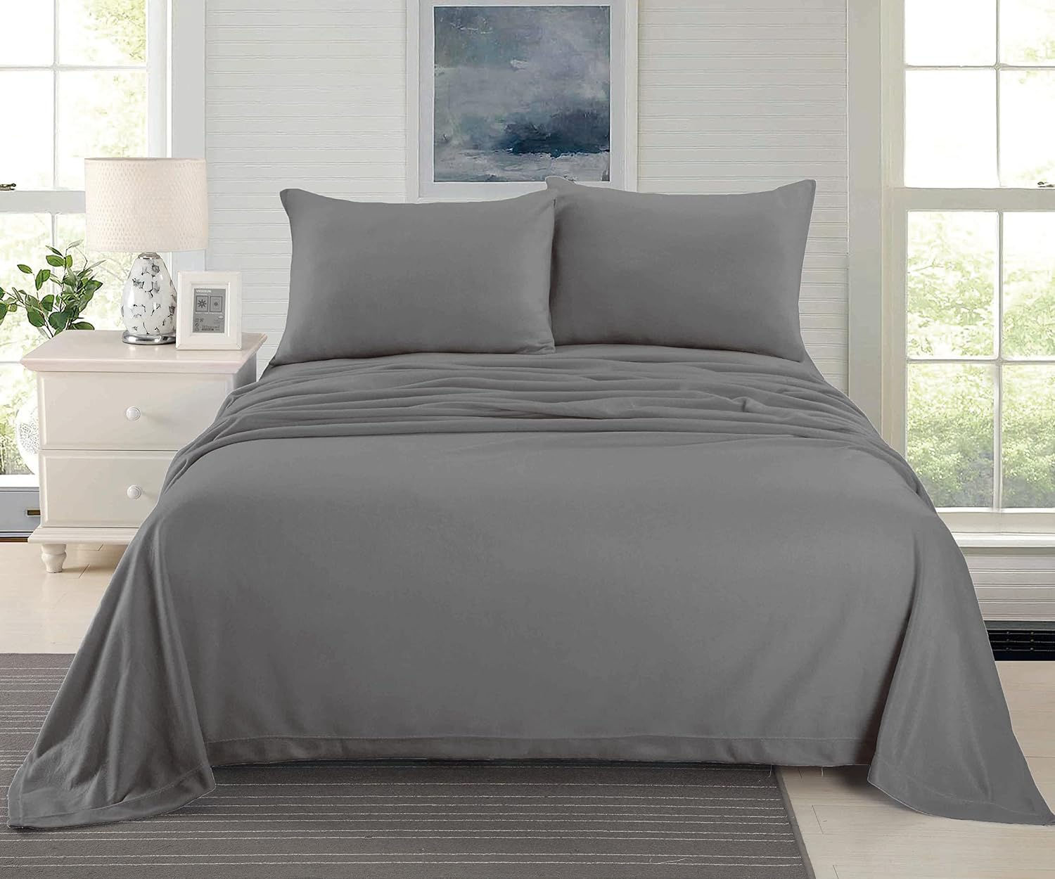 Ramesses Cashmere Touch Flannelette Sheet Set, King, Steel Blue
