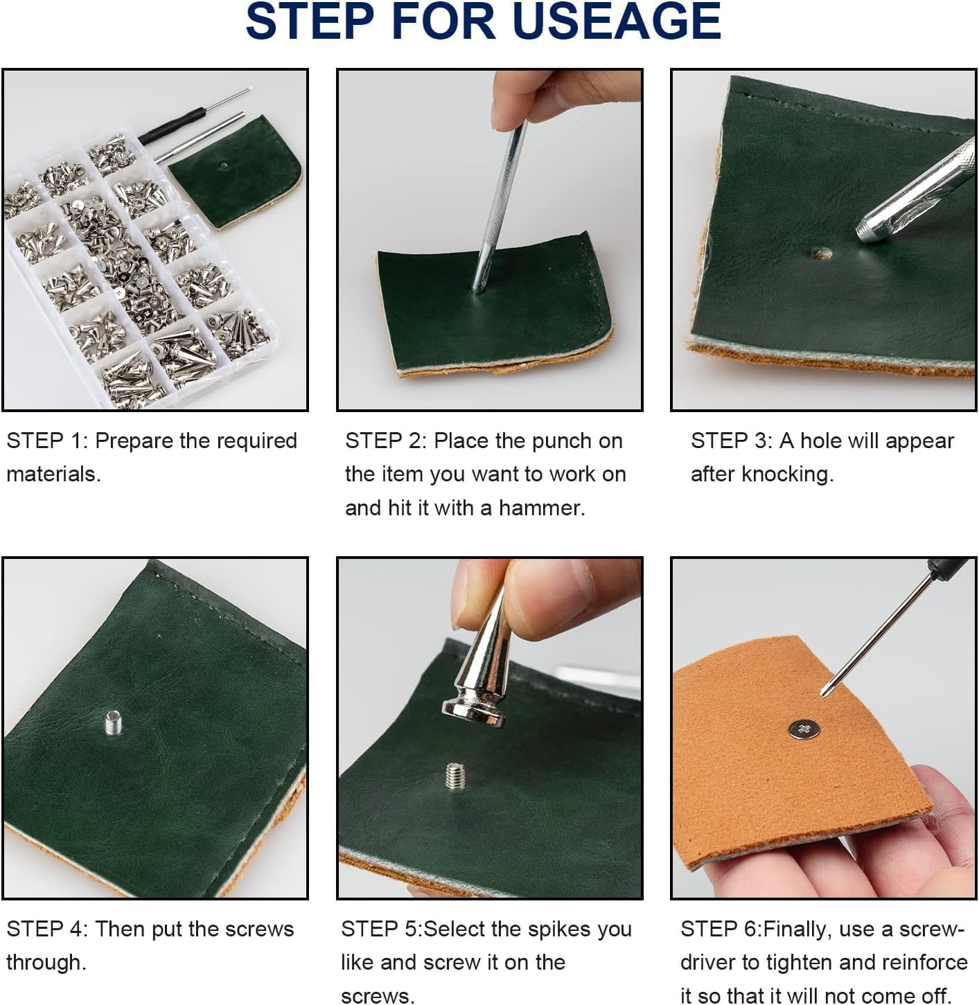 180 Sets Multiple Size Cone Spikes for Clothing Silver Color Screw, Studs and Spikes for DIY Leathercraft Decoration Punk Rock Style, Dog Collars Rivet for Leather Craft, Belts, Bags, Shoes (Silver) image number 4