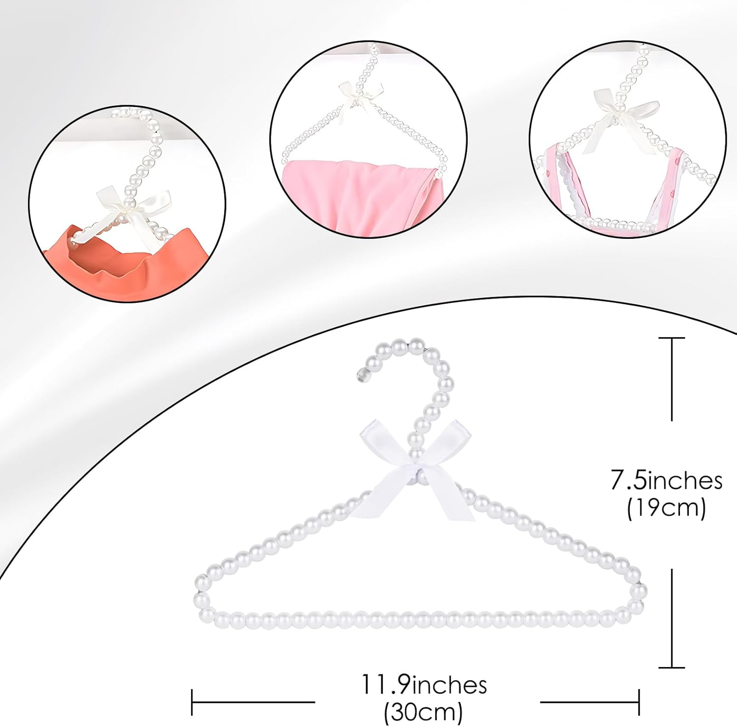 Adorila 10 Pack Pearl Hangers for Kids, Pearl Beads Clothes Hangers, Small Elegant Garment Clothes Hangers for Kids Children Pet Dog (30Cm, White) image number 1