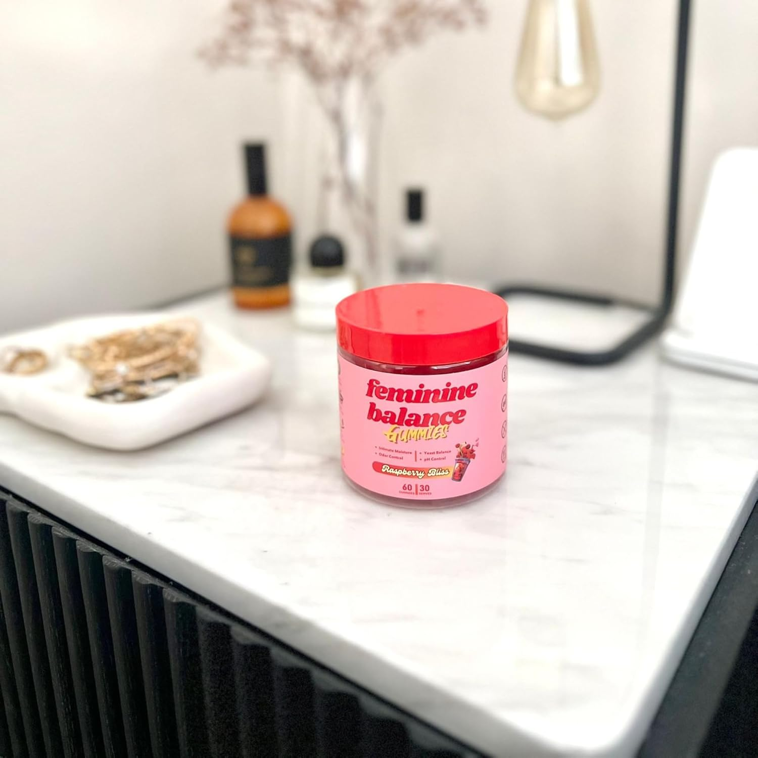 Feminine Balance Gummies for Women &ndash; Vaginal Probiotic Gummy Supports Women'S Balance and Wellness &ndash; Women&rsquo;S Daily Health Supplement - Raspberry Flavour 60 Gummies 30 Serves image number 2