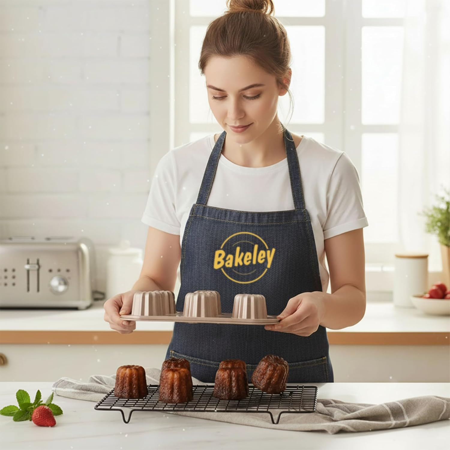 Canele Mold Cake Pan 6-Cavity Non-Stick Canele Muffin Bakeware French Pastry Muffin Cake Mould for Oven Baking (Champagne Gold)