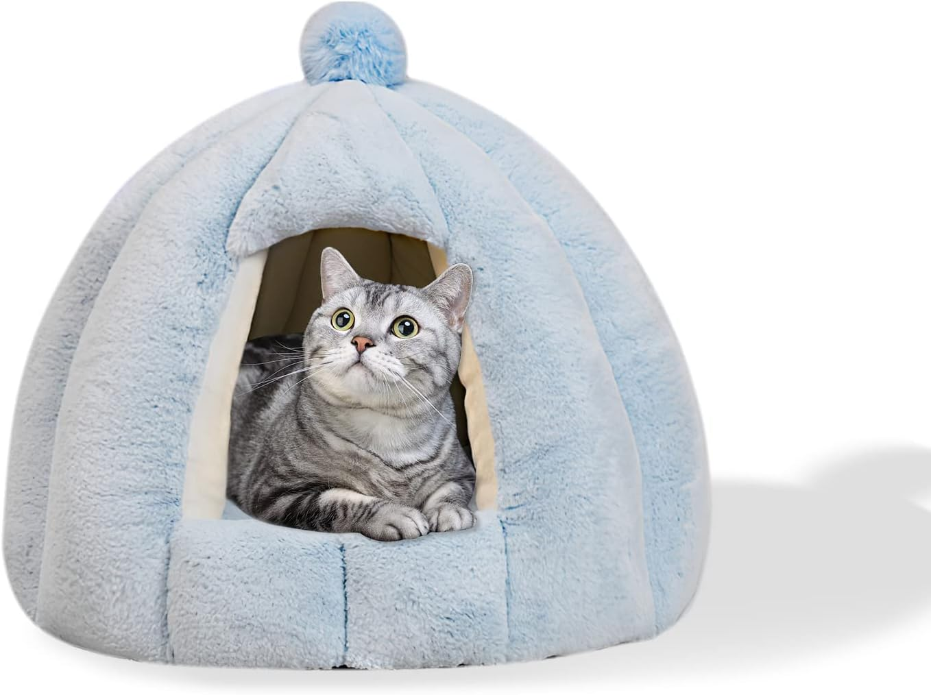 Galat&eacute;e Cat Cave Bed, Washable Cat Cushion Bed with Non-Slip Base, Pet Bed with Removable Washable Inner Cushion, Soft and Cosy Plush Cat Igloo (M, Blue)