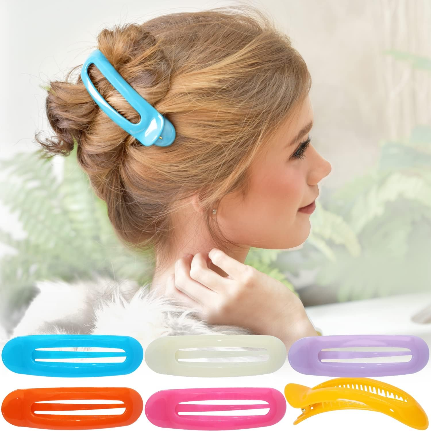 RC ROCHE 6 Pcs Flat Claw Hair Clips for Women Alligator French Barrette Long Thick Hair Duckbill Curved No Slip Grip Lay Flat Side Slide Firm Classic Styling, Large Jelly Candy Multicolor image number 2