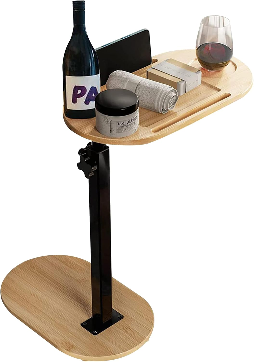 Bamboo Bathtub Tray Table, Height Adjustable & 360&deg; Rotated with Wine Glass Phone Holder for Home Spa image number 6