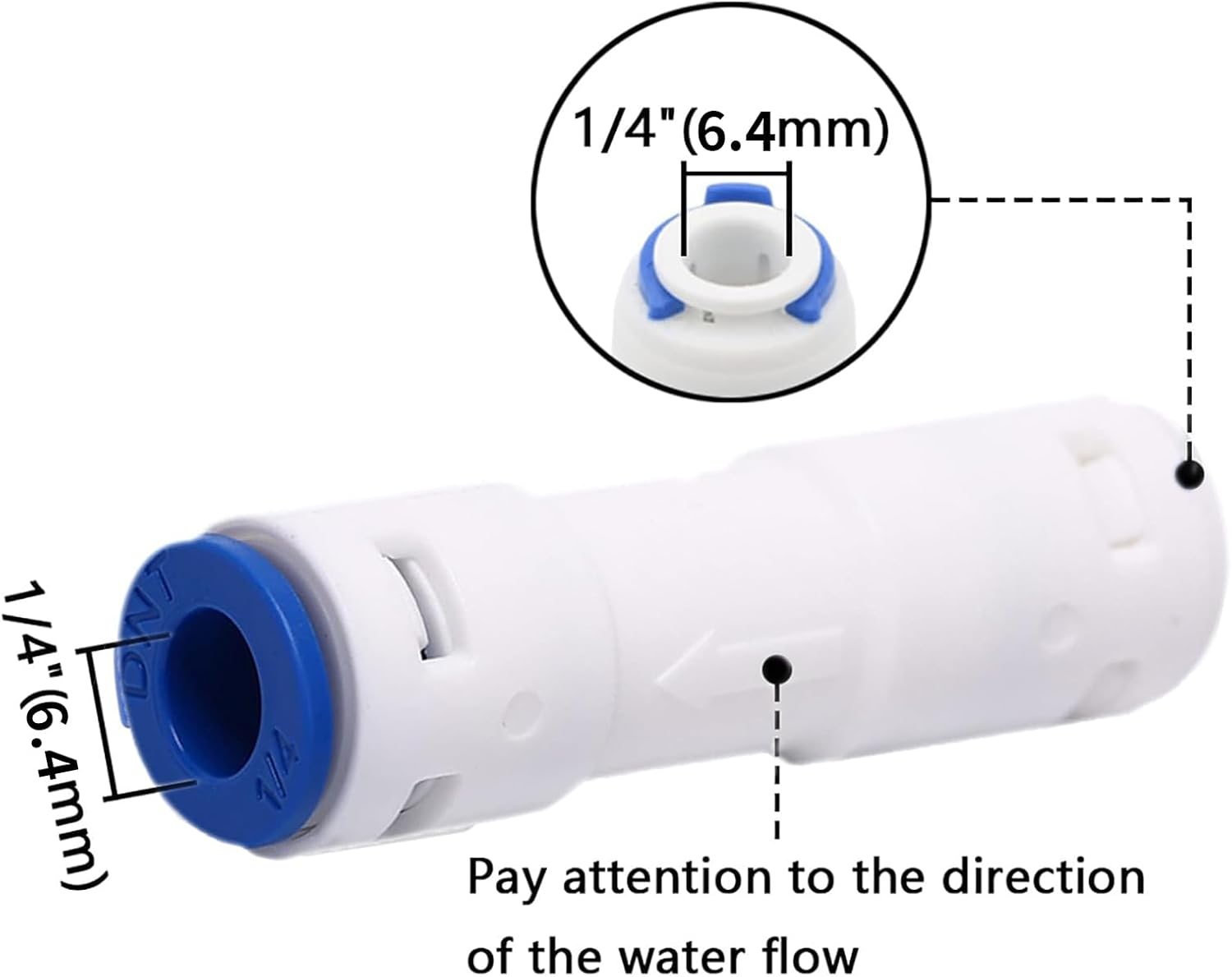 Hunken 6 Pcs 1/4" (6.4 MM) Push-To-Connect One-Way Check Valve, Quick Connect Tube Fittings for RO Systems, Reverse Osmosis Water Filters & Purifiers image number 4
