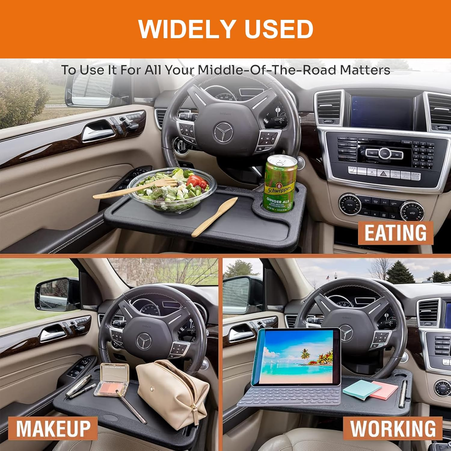 Steering Wheel Tray for Car &ndash; Universal Foldable Car Desk for Eating, Laptop & Work, Portable Black Table for Drivers, Travellers & Road Trips image number 2