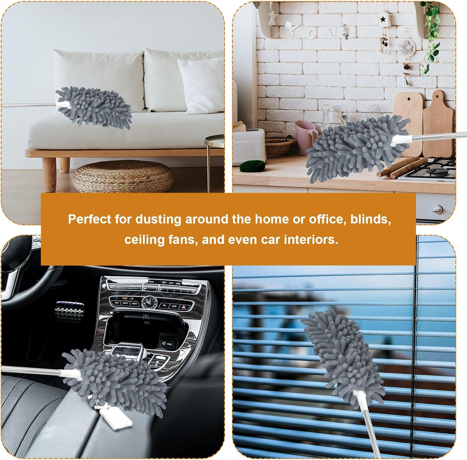 2Pcs Duster Refills for Swiffer, Microfiber Dusters Heavy Duty Refills 360 Ceiling Fan Duster Replacements Reusable Hand Dusters for Cleaning (Gray) - Blue image number 5