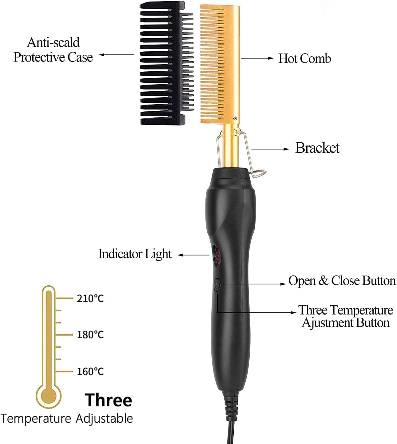 Electric Heat Comb/Hair Straightener with AU Plug, Ceramic Pressing Comb, Portable Curling Iron, High Heat, Auto Shut-Off image number 4