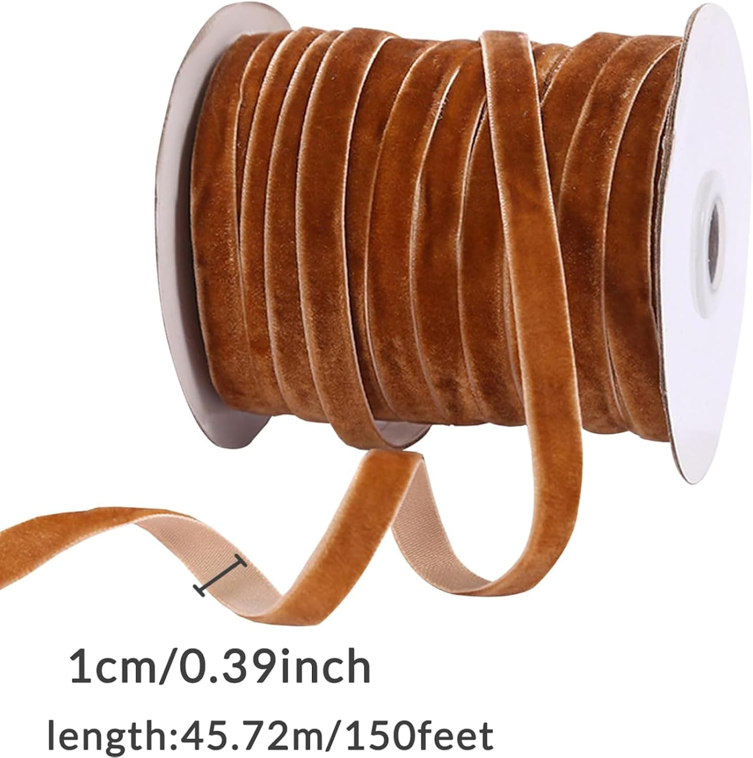 50 Yards Vintage Brown Velvet Ribbon 1CM Thin Ribbon for Gift Wrapping Wedding Decoration DIY Project (Brown) image number 3