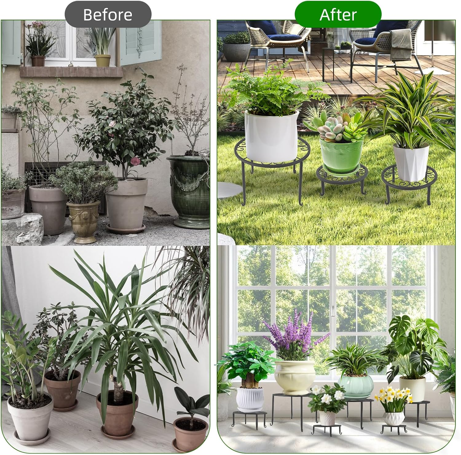 6 Pack Outdoor Plant Stand, Heavy Duty Metal Plant Pots Indoor, Flower Stand Indoor Outdoor, Rust Proof Iron Planter Stands, Multi-Size Metal Plant Rack, Garden Flower Pot Stands for Home Patio Yard image number 4