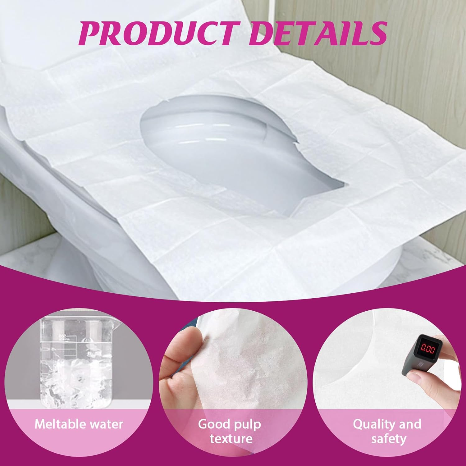 Ozessence 20 Pcs Soluble Water Disposable Toilet Seat Covers, Travel Toilet Seat Covers Anti-Slip Waterproof Protection for Travel Public Restrooms Camping Adults & Kids image number 6