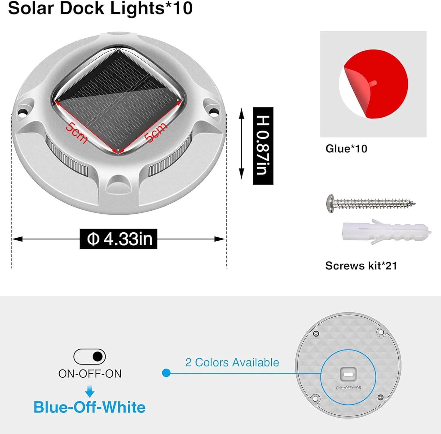 Solar Powered Driveway Lights, Set of 10, Blue & White 2 Colours in 1,Outdoor LED Aluminum Dock Lights Road Markers Step Lights for Sidewalk Garden Pathway image number 4