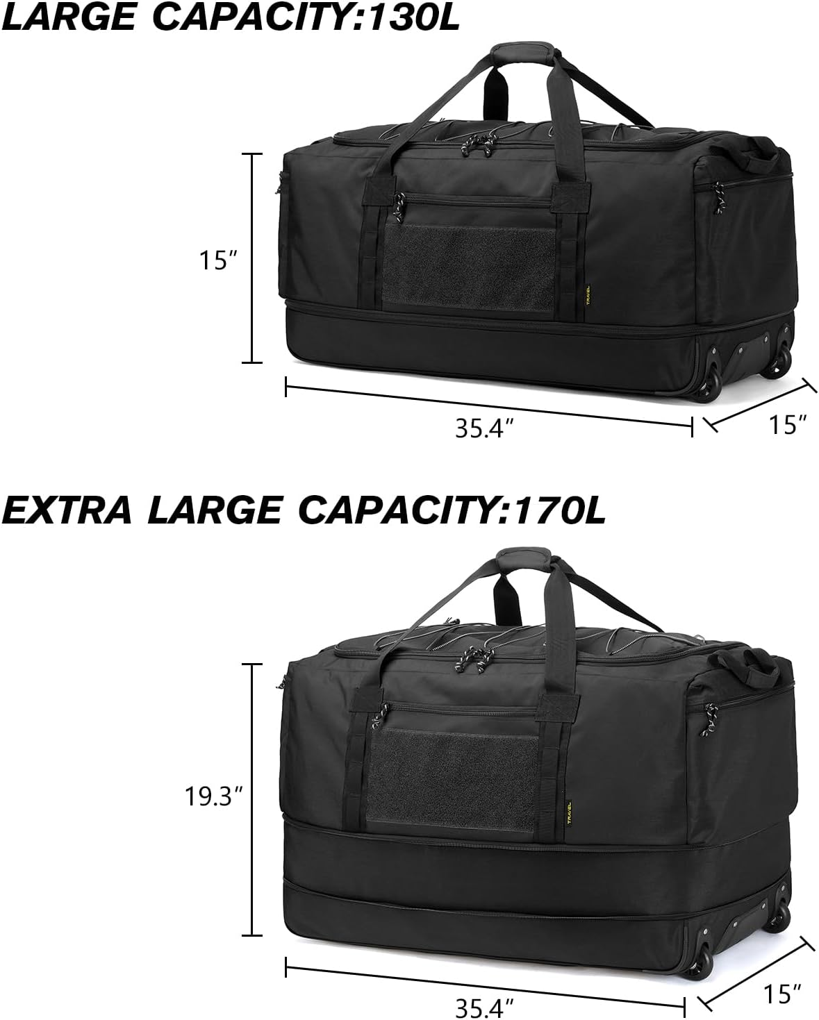 Laripwit Collapsible Duffle Bag with Wheel Extra Large 167L Expandable Travel Duffel Bag for Men Rolling Foldable Luggage, Black, 35.4 Inches Extra Large, Extra Large Duffle Bag image number 1