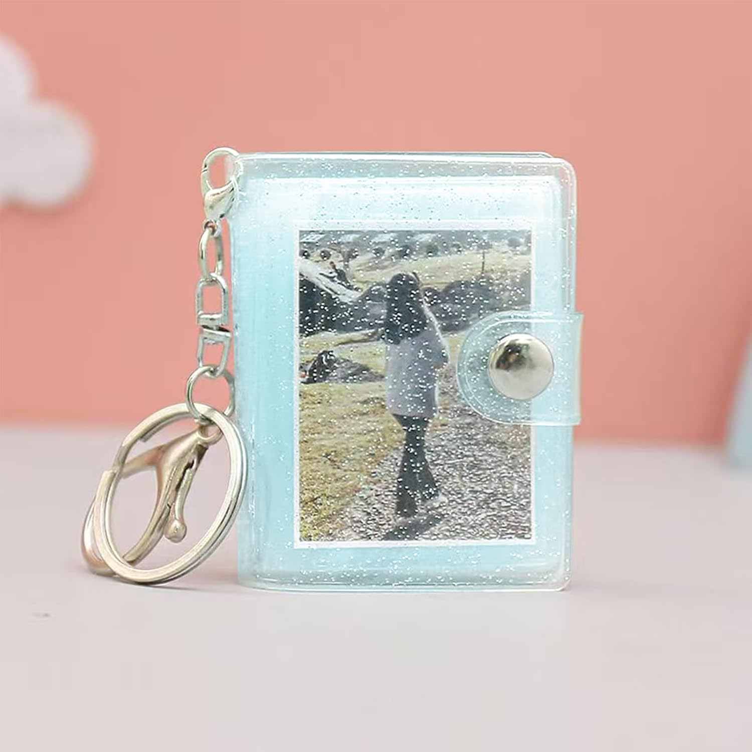 Photo Album Keychain - 5X3.5Cm 24 Pockets Clear Folder Mini Picture Organizer Wallet Photo Holder Portable Memory Book Compact Memory Albums | Small Travel Gift - Blue image number 6