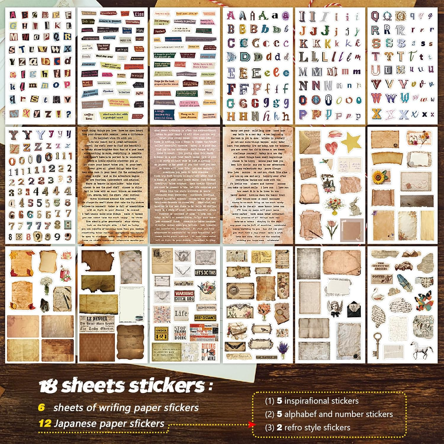 600+ Scrapbook Stickers and 20 Sheets Scrap Paper Book for Scrapbooking, Vintage Letter & Number Stickers for Journaling, Junk Journal Supplies, Planner, DIY Crafts Arts image number 1