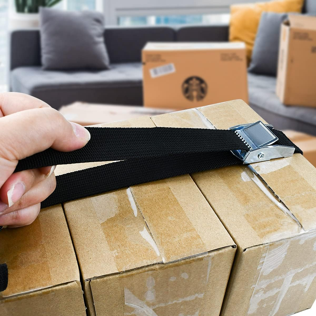 2PCS Lashing Straps with Buckles Adjustable, up to 600Lbs,Tie down Straps for Motorcycle, Cargo, Trucks,Trailer,Luggage (1" X 3.3') image number 1