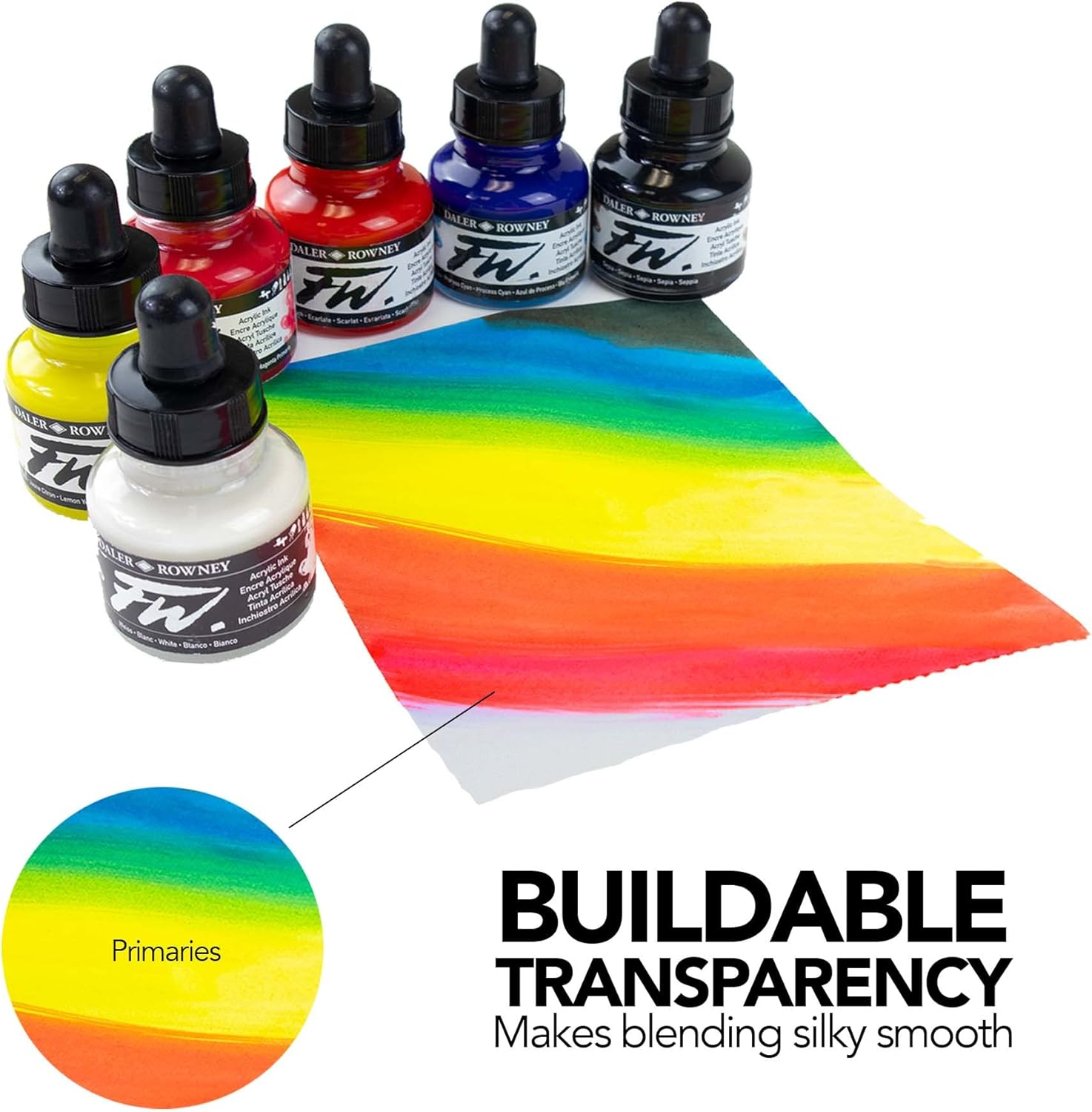 Daler Rowney FW Primary Colour Acrylic Ink Set, 29.5 Ml (6 Pieces) image number 4