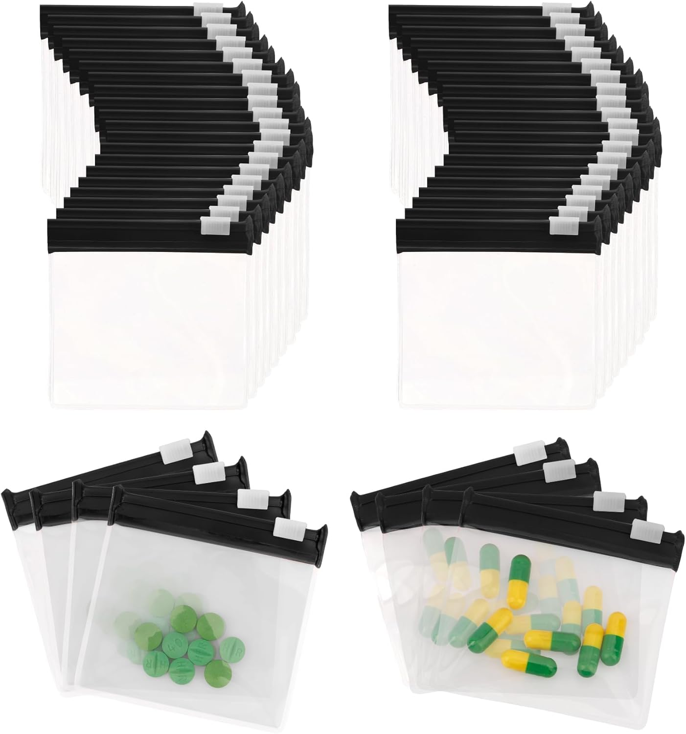 Pill Pouch Bags,48Pcs White Reusable Pill Storage Pouch Bags,Zipper Slide Lock Transparent Travel Medicine Organizer Storage Pouches for Vitamins,Supplements,Medications,Jewelry,Crafts,Small Objects