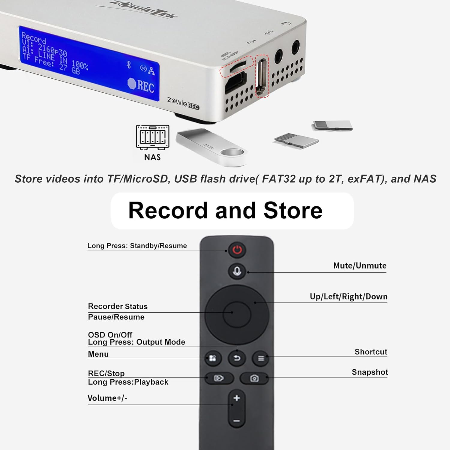 Zowierec 4K@30Fps HDMI Video Recorder DVR for Camcorders, Game Consoles, Laptops, Pcs, TV Playback, Schedule Recording, Snapshot, Pause and Resume, TF Card & USB, No PC image number 2