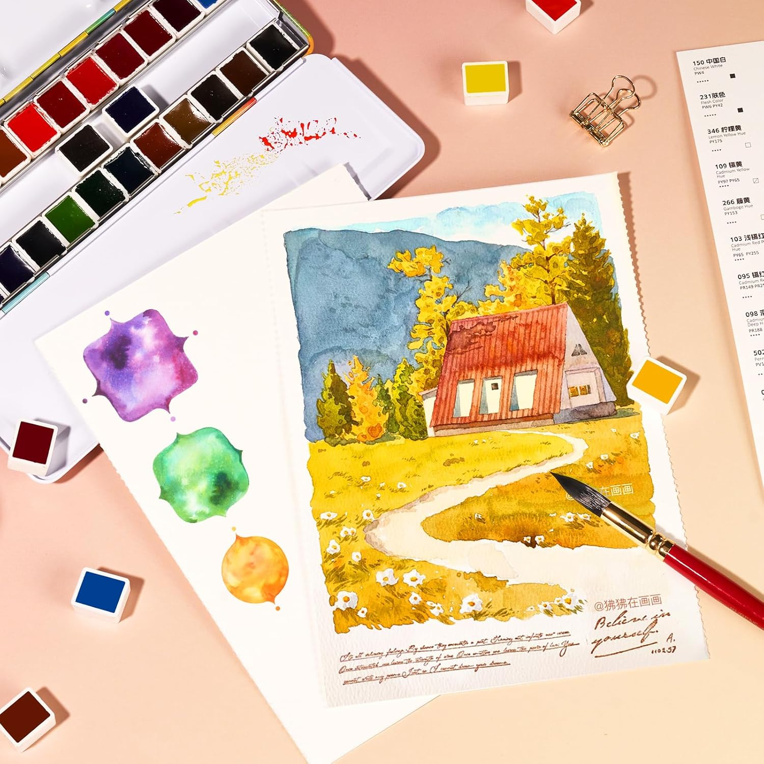 Paul Rubens Watercolor Paint Set, 24 Colors Solid Watercolor Paint, Easy to Blend and Diffuse Watercolor Palette, Compact and Portable Travel Watercolor Set Suitable for Beginners and Professionals