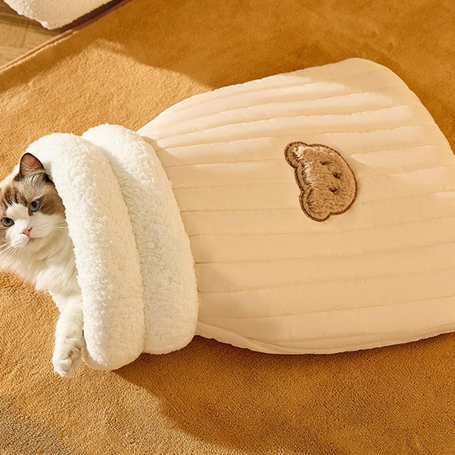 Cat Sleeping Bag, Cozy Cat Bed Cave Soft and Comfortable Design, Easy Access Sleeping Bag with Cute Bear Pattern for Cats and Small Dog image number 4