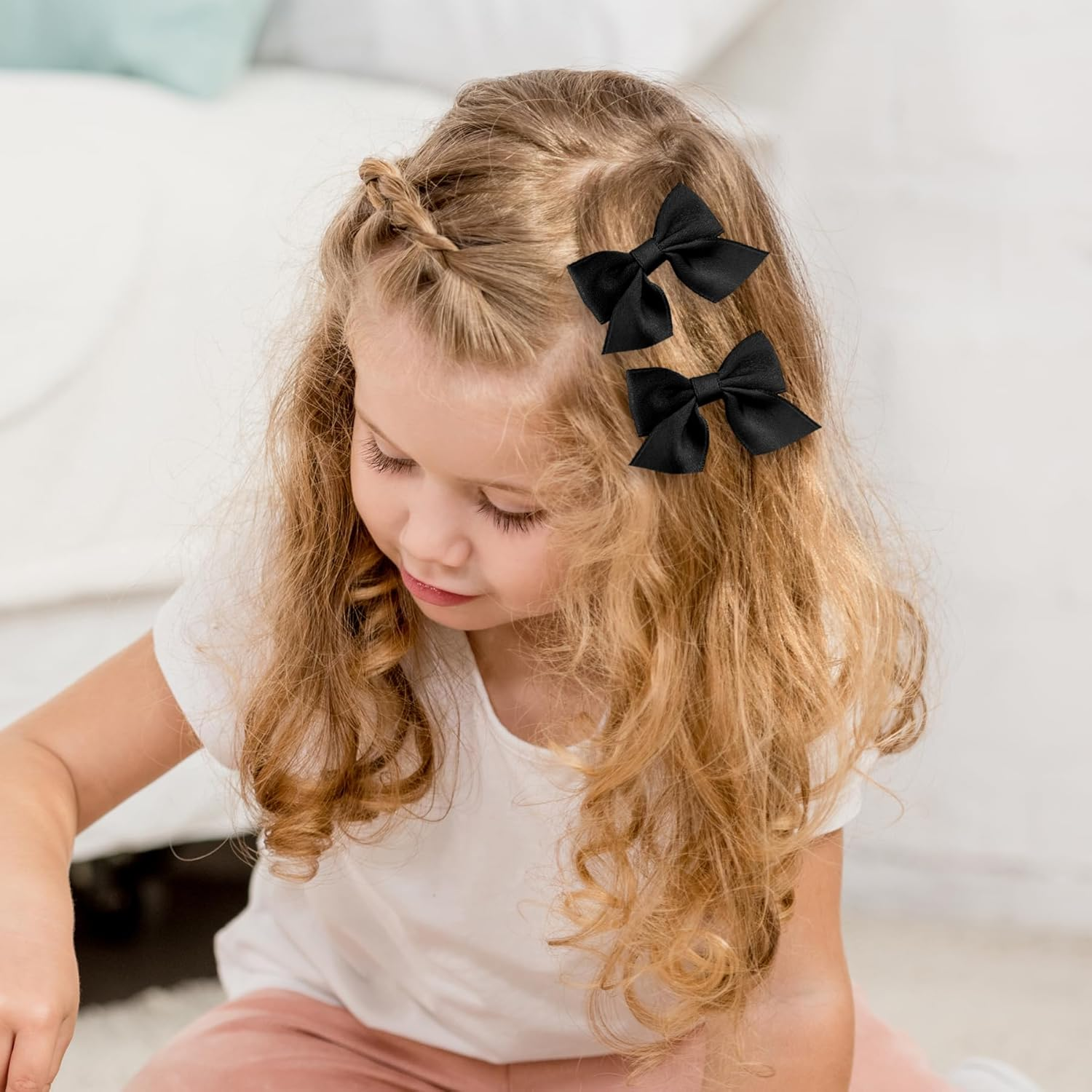 EKIND Girls' Bow Hair Clips Solid, Cute Crocodile Clip Set for Little Girls, Perfect for Daily Wear and Parties (2 Pcs, Black) - Red image number 6