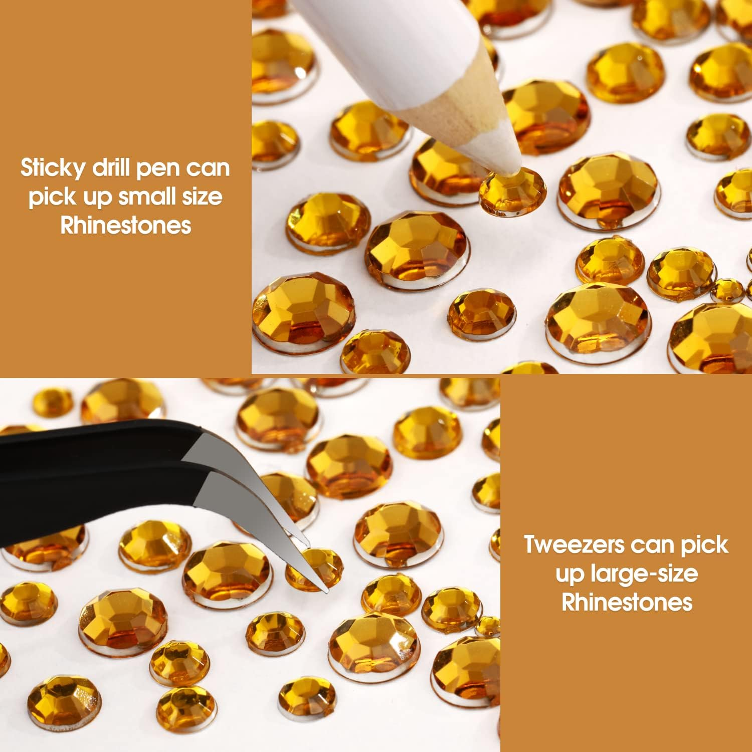 5320 Pieces Flat Back Gems round Crystal Rhinestones 6 Sizes (1.5-6 Mm) with Pick up Tweezer and Rhinestones Picking Pen for Crafts Nail Face Art Clothes Shoes Bags DIY (Golden) image number 1