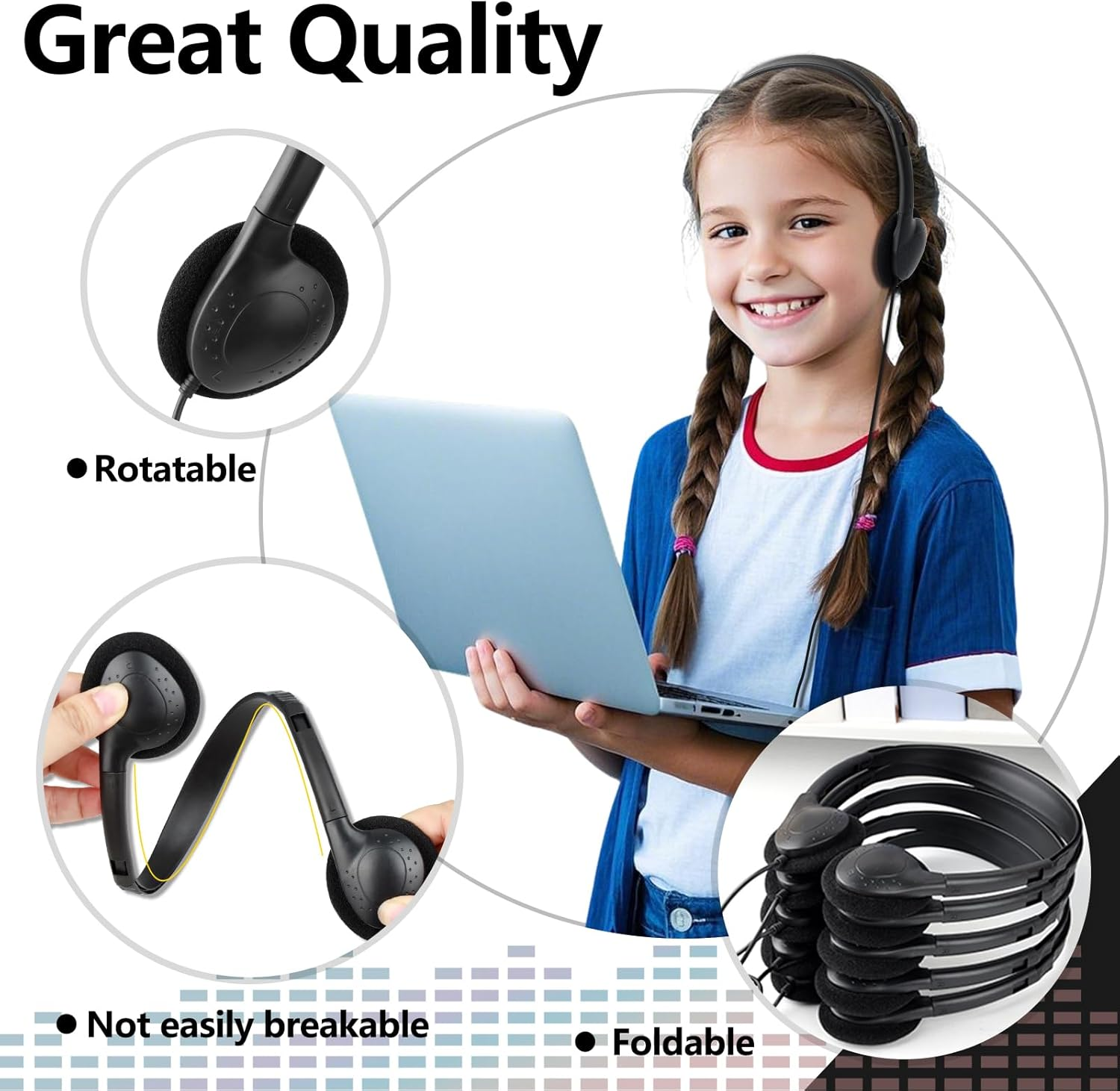 GDBOMA USB C Headphones Bulk 20 Pack for Classroom School Kids,On-Ear Wired Type C Headphones Compatible with Pad Smartphones (Black)