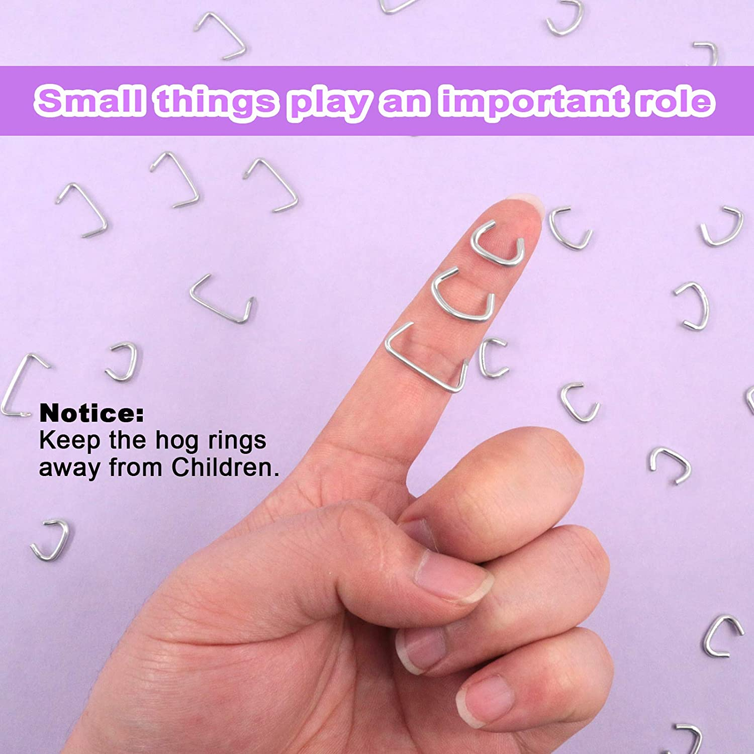 Swpeet 900Pcs 3/4" 1/2" 3/8" Galvanized Hog Rings with Straight Hog Ring Pliers Assortment Kit, Professional Upholstery Hog Rings Installation Kit for Bungee Shock, Cords, Animal Pet Cages, Bagging