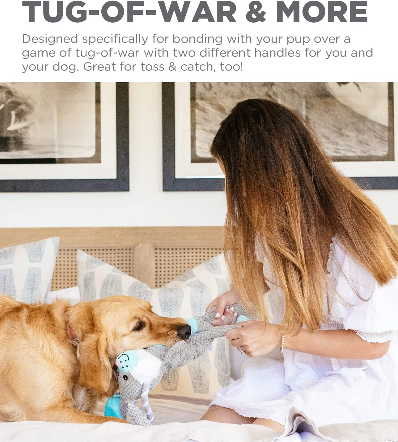 Charming Pet Scrunch Bunch Plush Dog Toy - Interactive Soft Cuddly Animal - Tough and Durable Squeaky Tug Toy, Bunny image number 2