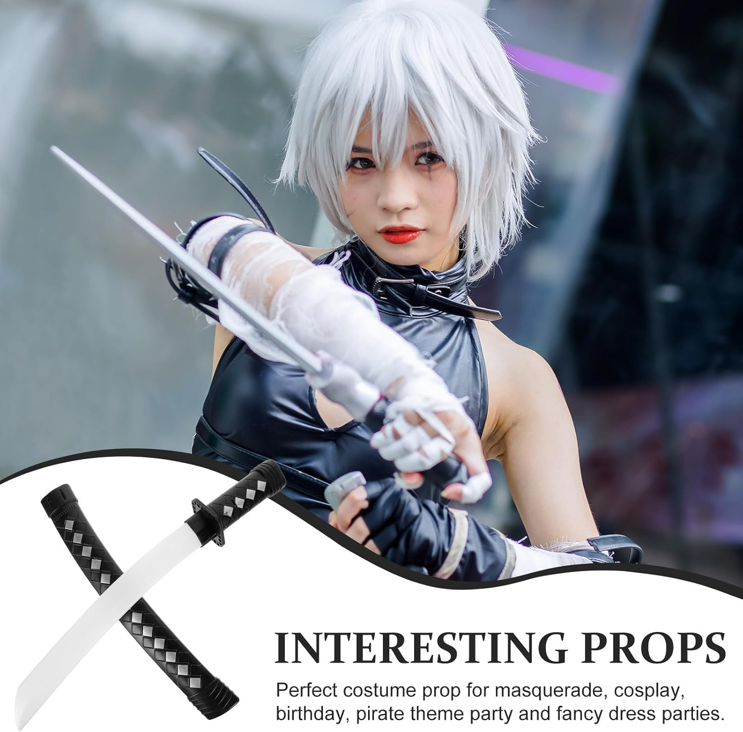Vaguelly Animes Swords Cosplay Plastic Toy Swords Japanese Samurai Swords Black Training Swords Practice Pretend Play Knight Costume Props image number 5