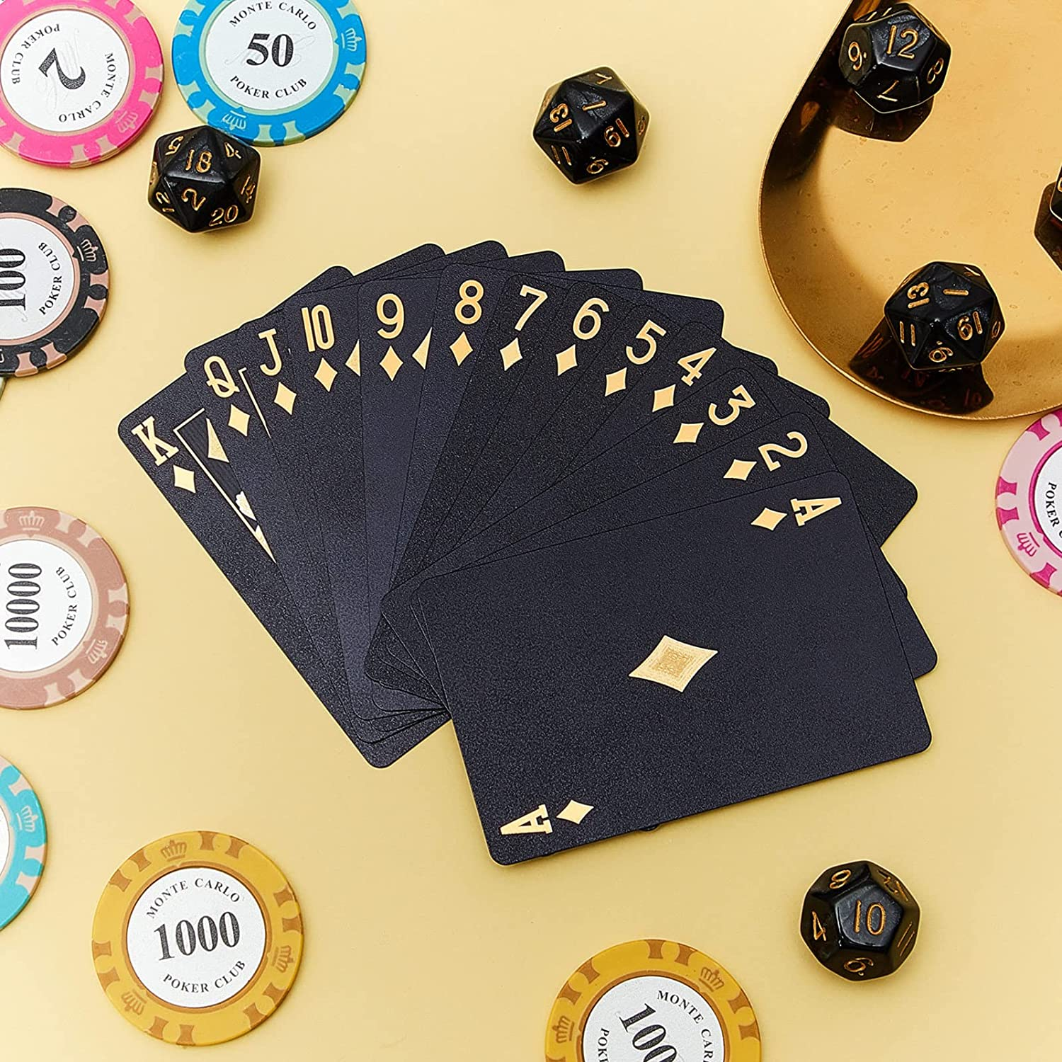 2 Decks Black and Gold Playing Card Waterproof Poker Cards Plastic PET Poker Card Novelty Poker Game Tools for Family Card Game Party image number 5