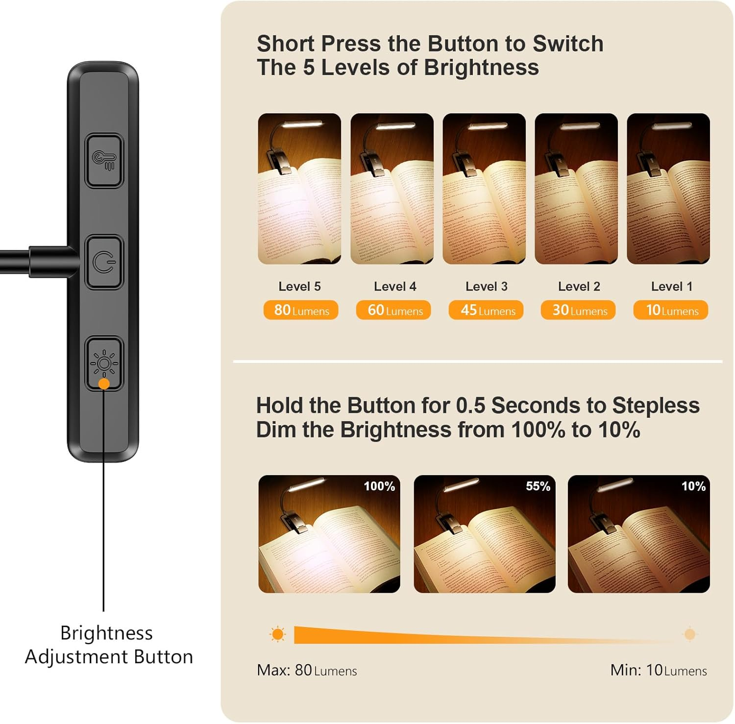 Gritin 19 LED Book Light, Reading Light Book Lamp for Reading at Night with Memory Function, 3 Eye-Protecting Modes -Stepless Dimming, Long Battery Life, 360&deg; Flexible Lamp for Bed,Tablet - Black / Black image number 4