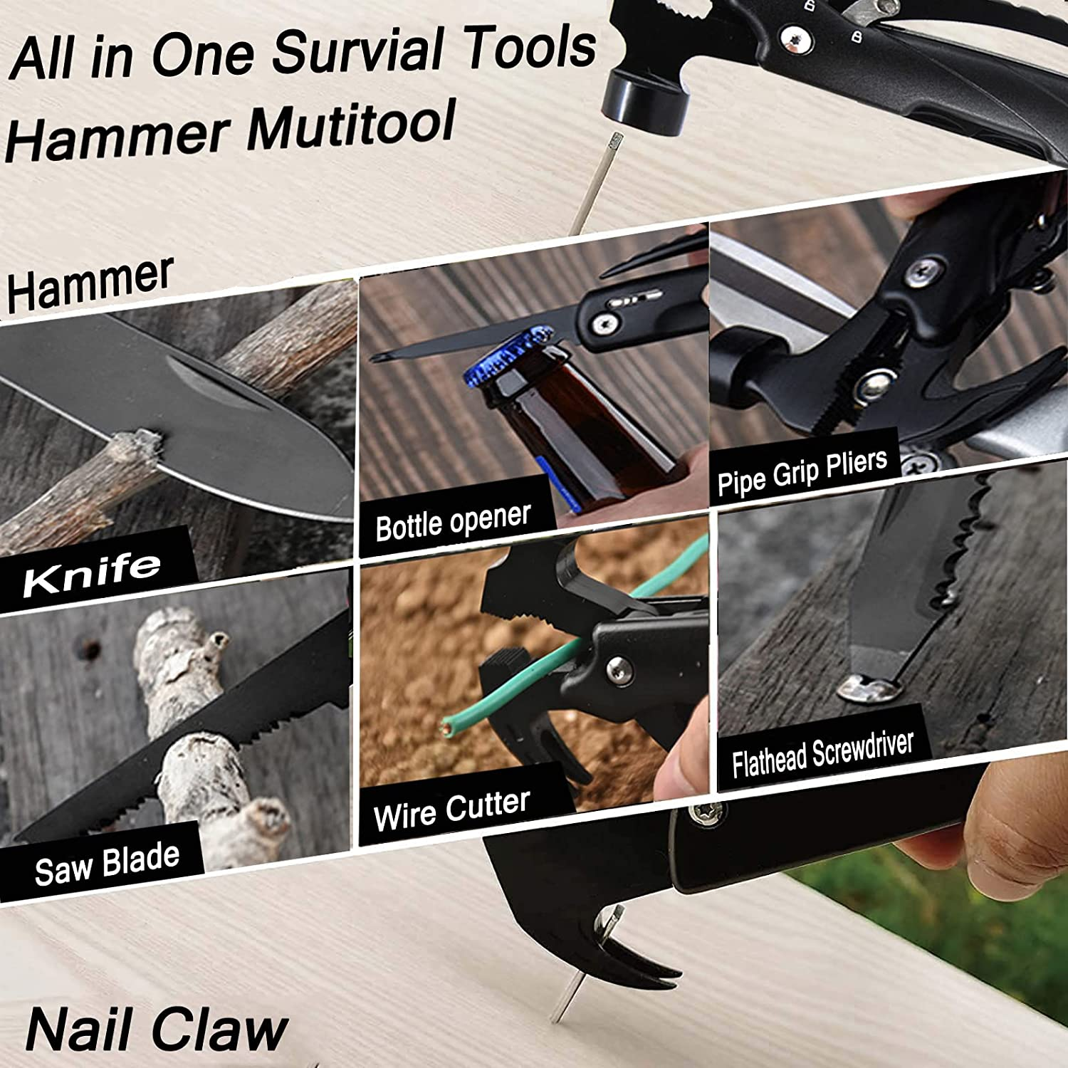 15-In-1 Multitool Hammer Black 18 in 1 Snowflake Multi Tool, Camping Accessories Survival Gear, Dad Husband Grandpa Men Cool Gadget Stocking Stuffers Gift, Christmas Birthday Father'Day Gift image number 2