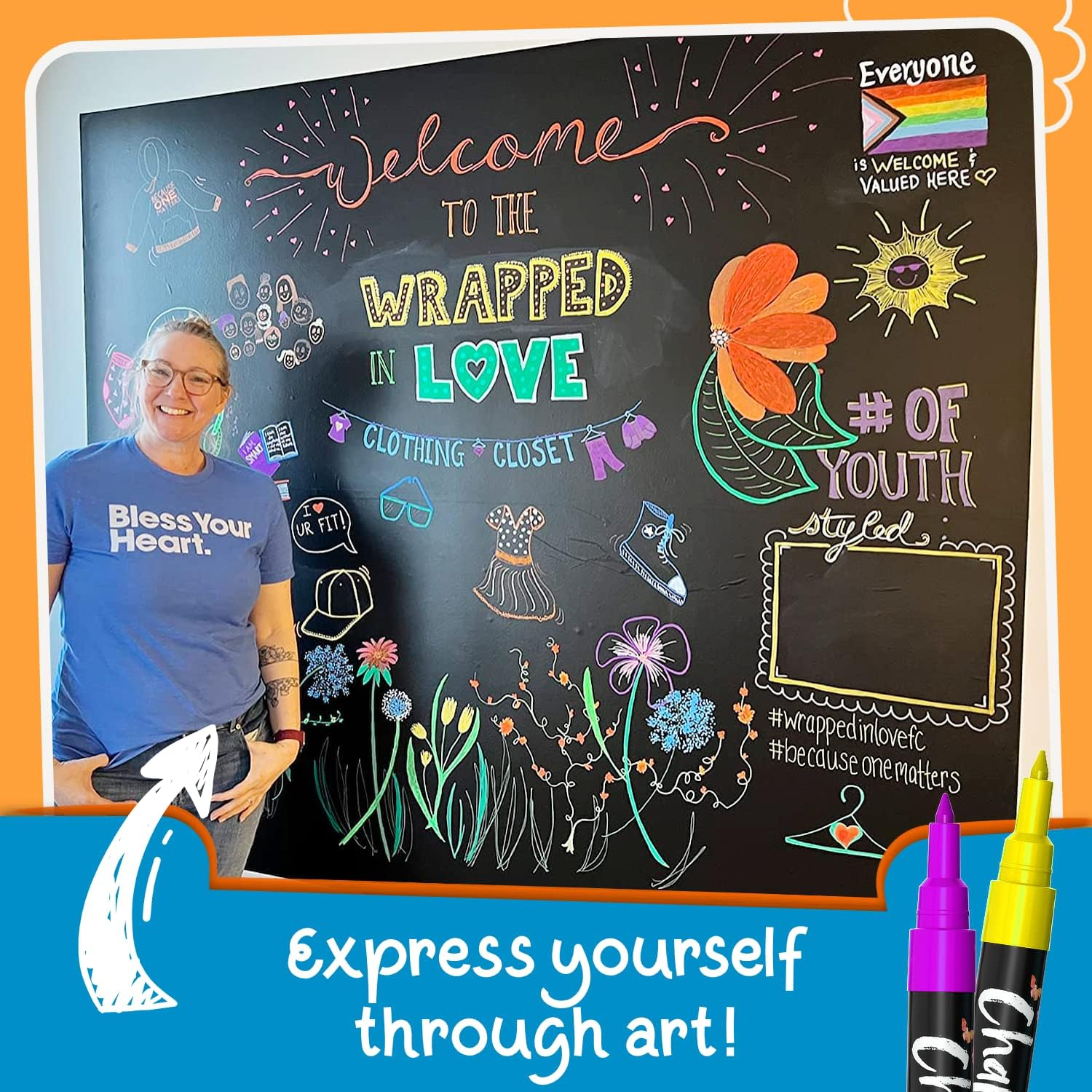 Chalkola Extra Fine Tip Liquid Chalk Markers (30 Pack 1Mm) Pastel + Neon Chalk Pens - Erasable Dry Erase Marker for Chalkboard, Blackboards, Window, Bistro, Car - Fine Tip Chalk Markers for Blackboard image number 5