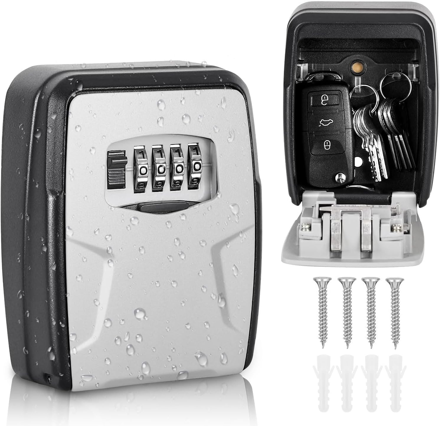 Key Lock Box, 4-Digit Combination Waterproof Portable Key Storage Lock Box Wall Mount 5 Key Large Capacity for House Key Hide a Key for Outdoor, Indoor(1-Pack) image number 3