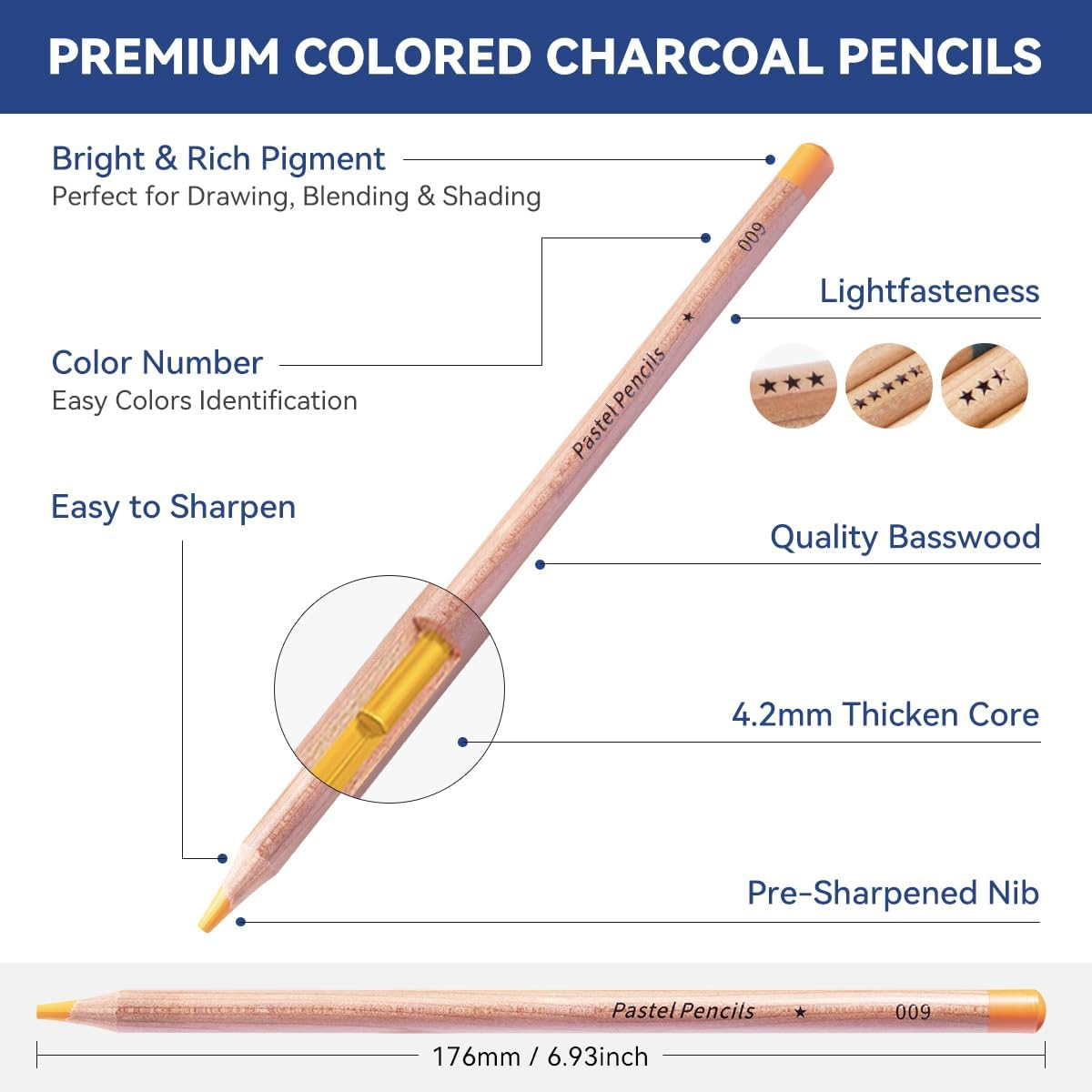 LIGHTWISH Professional Pastel Pencils for Artists Set of 24 Colors for Portrait Painting and More -Ideal for Mixed Media Layering, Blending, and Mark Making as Well as Traditional Paste Painting