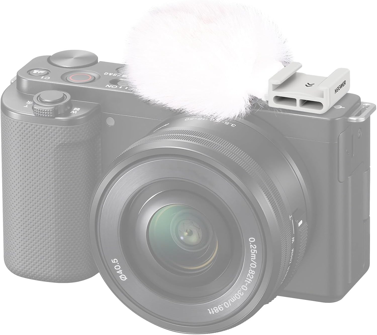 NEEWER Cold Shoe Wind Muff for ZV Series Vlog Cameras， Microphone Furry Windscreen with Cold Shoe Mount Adapter Accessory Compatible with Sony ZV-1F ZV-E10 ZV-1 ZV-E1 ZV-1 II， CA133 White