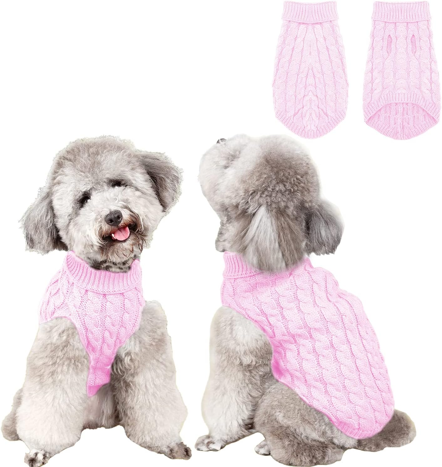 Dog Sweaters for Medium Small Dogs, Cat Sweater Dog Clothing Dog Jumper Puppy Turtleneck Knitted Dog Outfit Pet Twist Striped Vest Cute Warm Winter Clothes for Chihuahua, Dachshund (Light Pink, L)