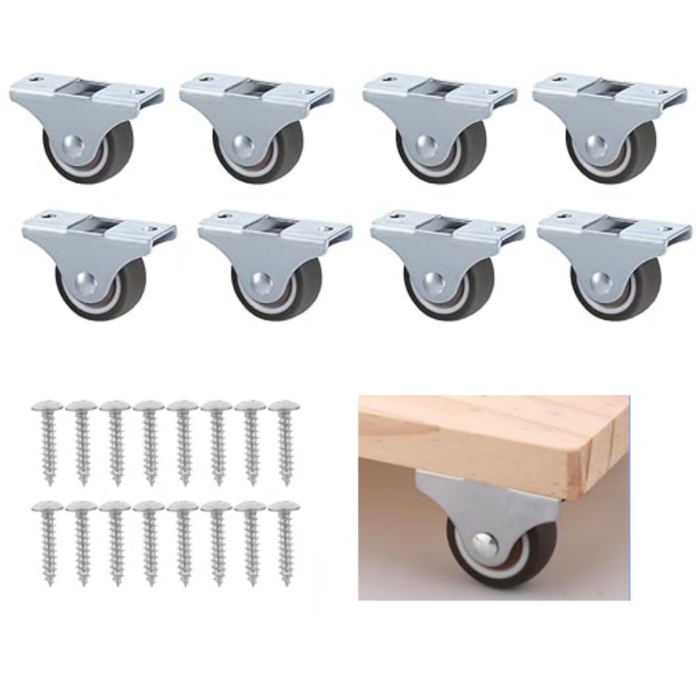 Furniture Wheels, 8Pcs 1 Inch Low Profile Rubber Non Swivel Silent Ball Bearing Furniture Caster Wheels,Load Bearing Silent Soft Rubber Drawer Wheels Wear-Resistant Plate Furniture Wheels image number 4