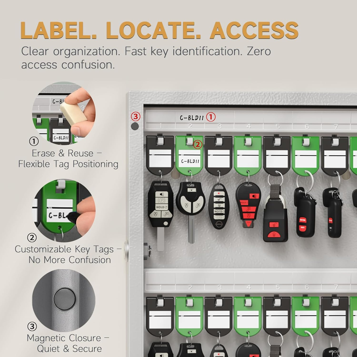 96 Key Cabinet (Plus), Key Lock Box Wall Mount Use One Time Password, Fixed Code/Bluetooth/Otp Share Unlock, Security Lockbox for Valets, Hotels, Car, Offfice Key Management & Storage image number 3