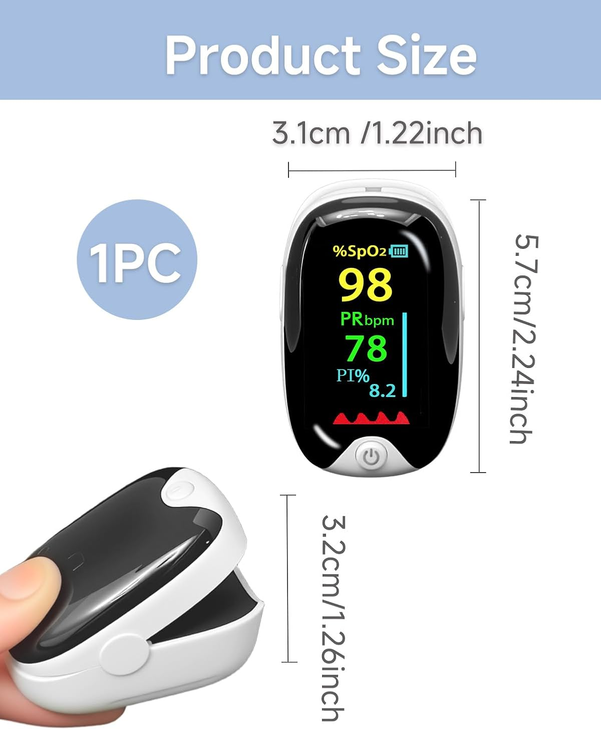 Pulse Oximeter & Heart Rate Monitor, Oxygen Saturation Monitor for Adults, LED Display, Nurse Accessories & Medical Supplies, Track of Oxygen Levels, White Gem Shape Design