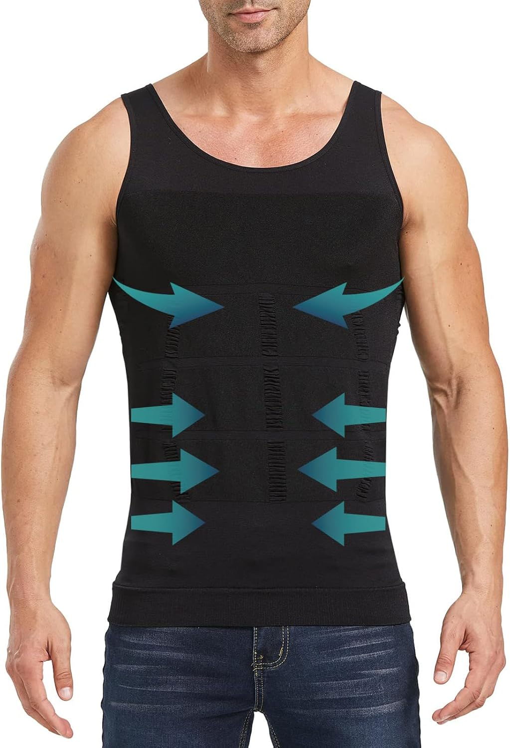 Men'S Shaper Slimming Undershirts T-Shirt Elastic Body Sculpting Vest Black Color