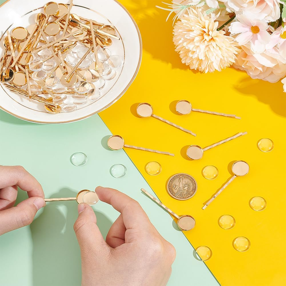 UNICRAFTALE Pack of 40 Light Gold Hair Clips 60 Mm Long Hair Pin Kits DIY Blank Hair Clips Metal Cabochon Hair Clips with Cabochon Tray 14 Mm for Headwear and Hair Accessories image number 2