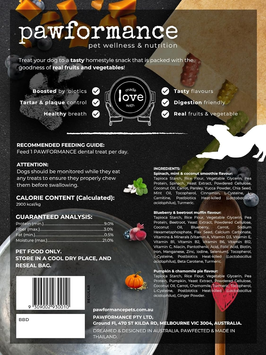 PAWFORMANCE Pets Superfood with Postbiotics Dental Treats Dumbbell Sticks - Australian Company - Experience Sample Treat Snack Pack (3 Dumbbell Sticks) - Medium Dog image number 2