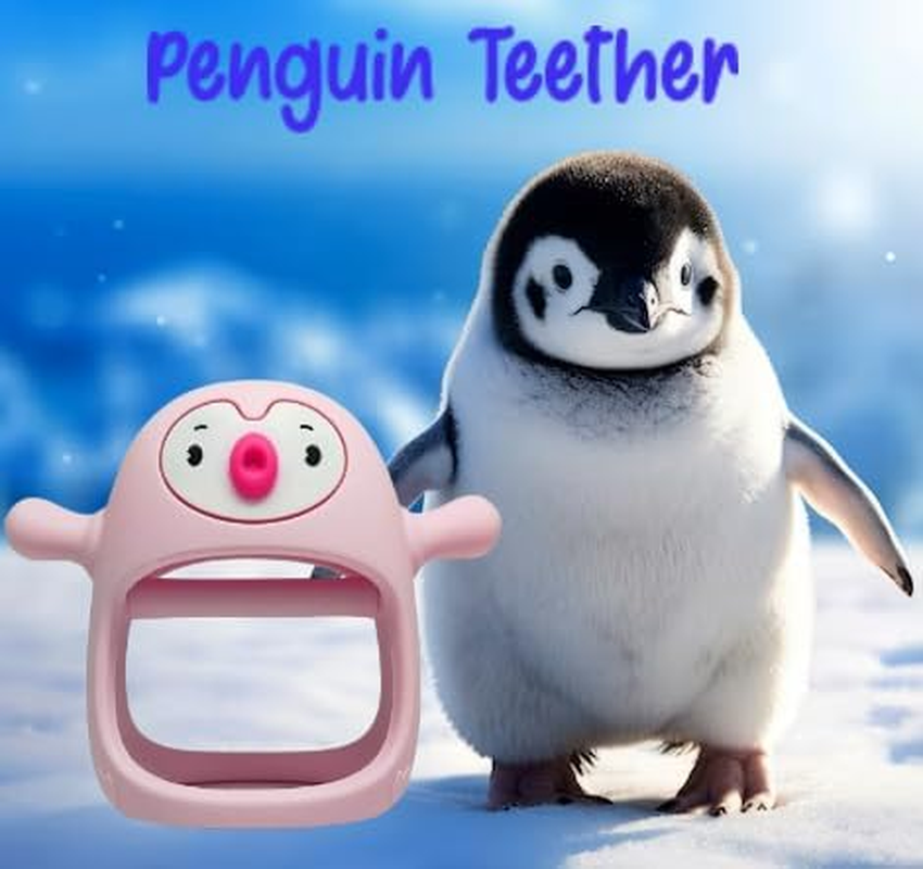 Yummy Baby Cute Penguin Teething Mitten for Babies, Easy to Hold, No-Drop Design, Silicone Baby Teether Toys, Relief from Teething Pain, Nipple Shaped Penguin Hands Comfort Gums (Pretty Pink) image number 1