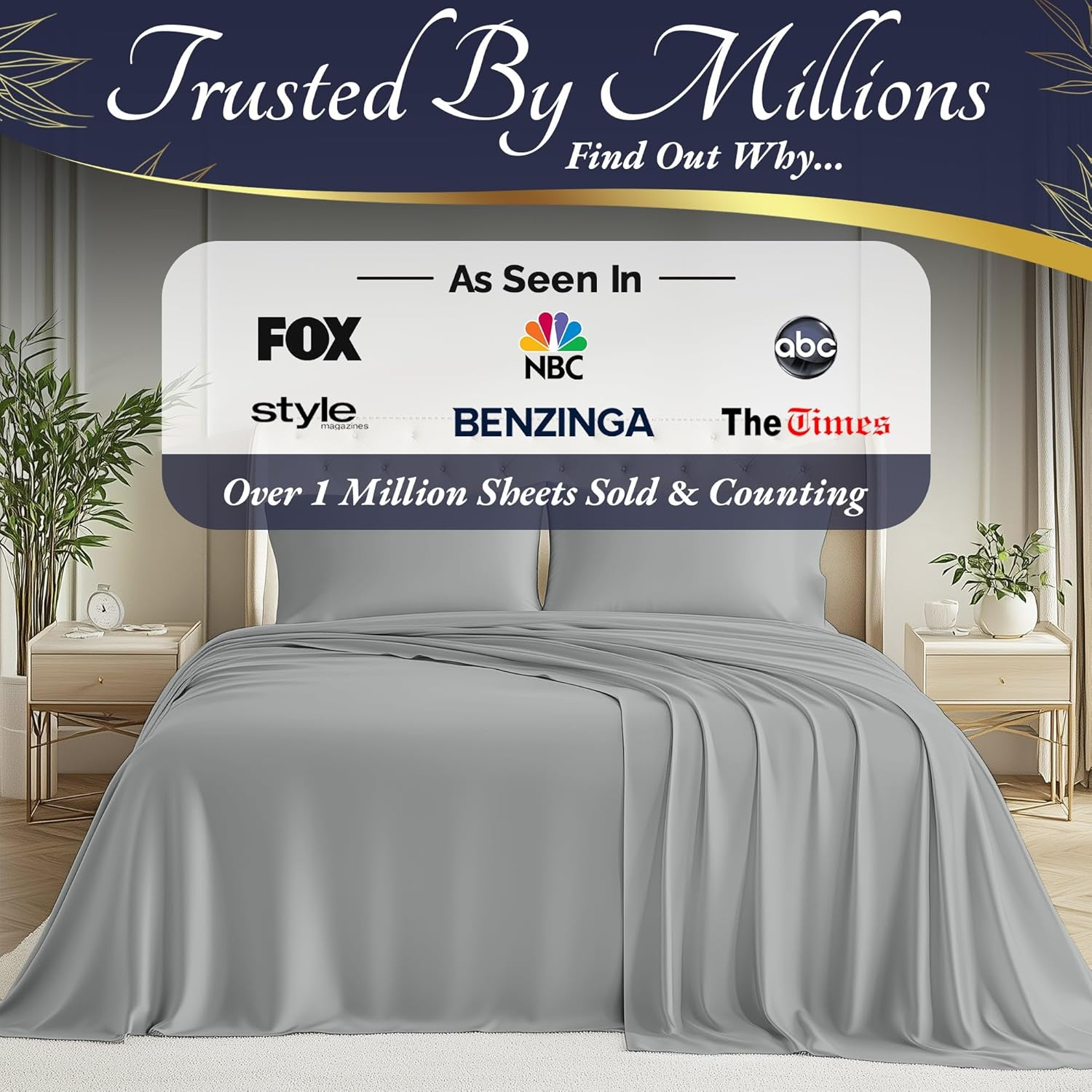 DECOLURE 100% Organic Viscose Derived from Bamboo Sheets King Size 4Pcs - Ultra Soft & Luxuriously Cooling, 17" Deep Pocket, Double Stitching, Perfect for Hot Sleepers - King Bed Sheets (Light Grey) image number 4