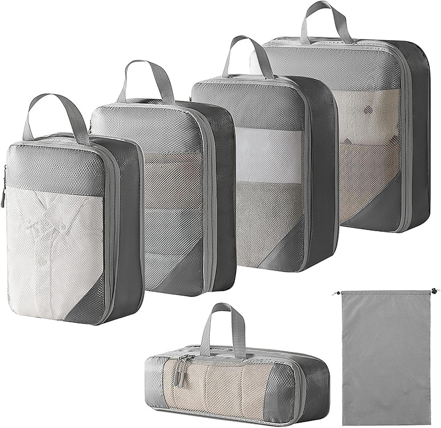 Compression Packing Cubes,Tipai 6 Set Travel Packing Organisers,Waterproof Travel Packing Cubes for Suitcases Travel Accessories,Grey image number 6